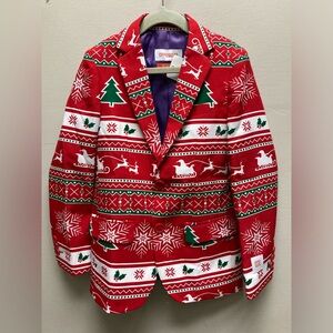 Oppo Suit Boys 3 Pc. Jacket,Pants And Tie In Christmas Wonderland   Print Sz 8